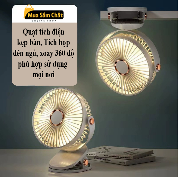 quạt kẹp tích điện mini đa năng, nhỏ gọn, tiện lợi