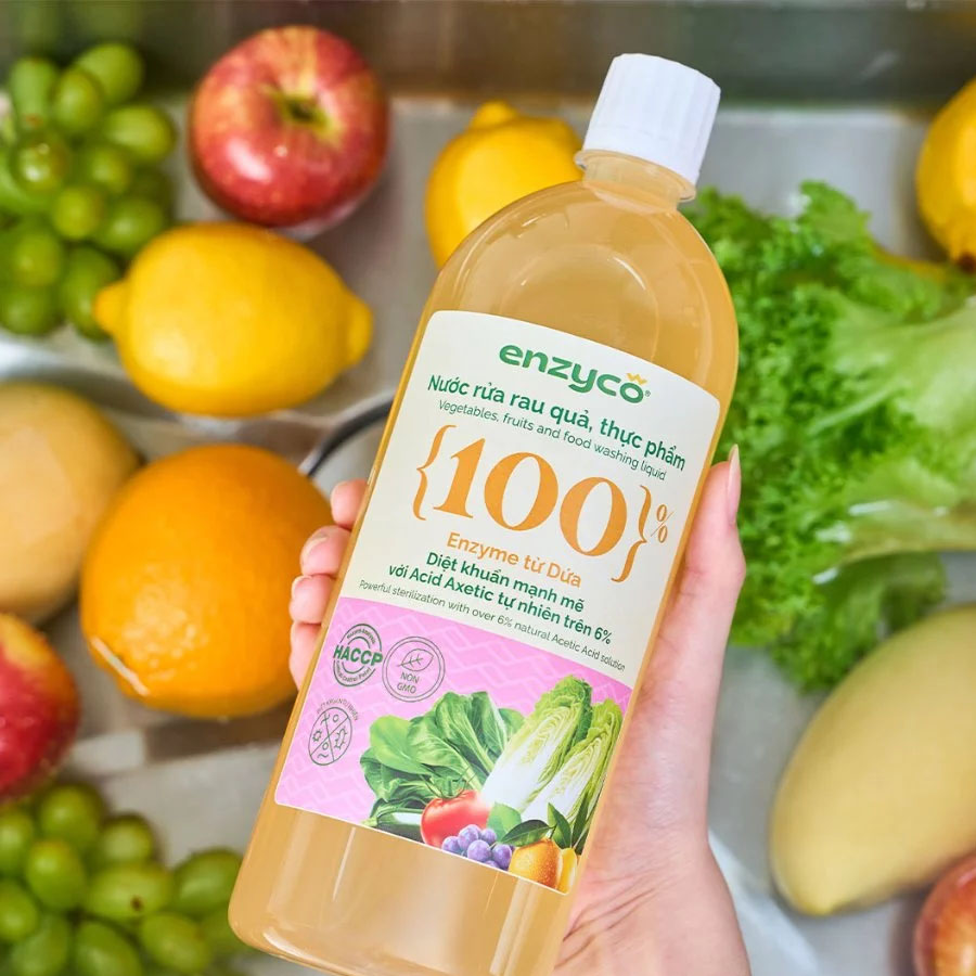 Nước Rửa Rau Củ Quả, Thực Phẩm Sinh Học Enzyco 1L-100% Enzyme Dứa, Khử Tanh Thịt Cá, Rửa Rau Ăn Dặm Cho Bé, Thuần Chay - Làm sạch rau củ, giúp rau củ tươi hơn